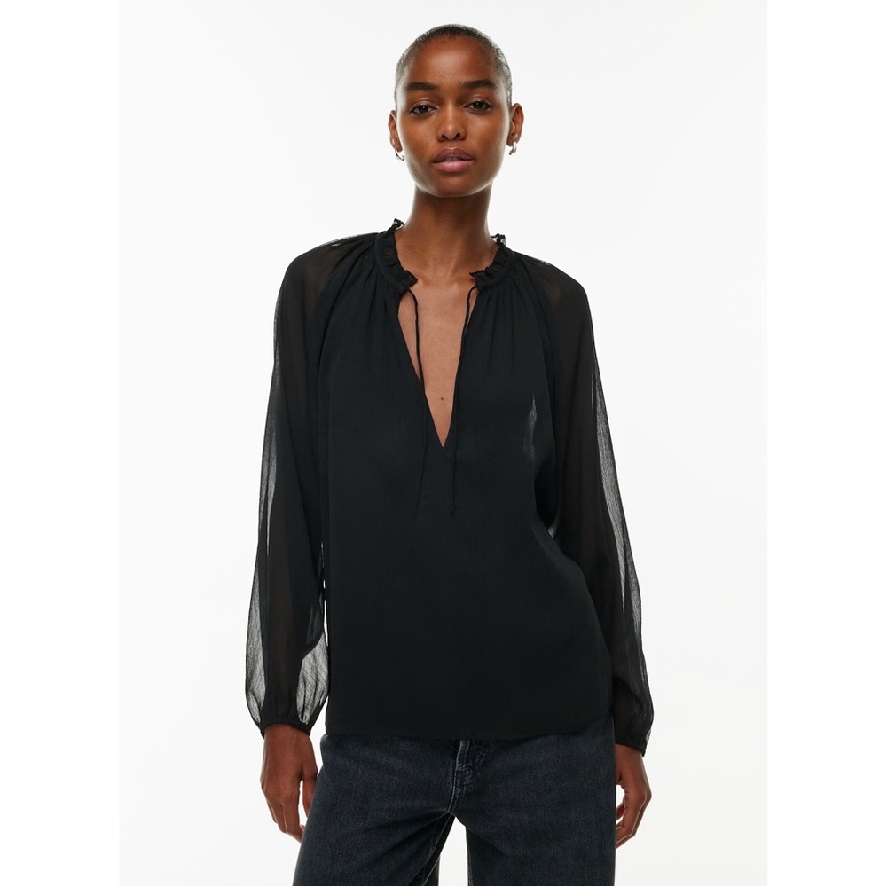 Aritzia Little Moon Daytrip Oversized V-Neck Shell Long Sleeve Blouse in Black‎